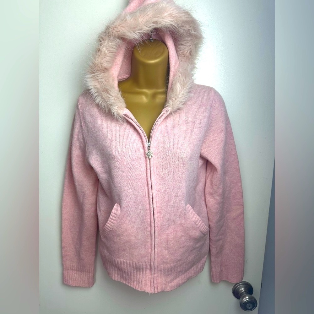 O.P.A Baby Pink Y2K Vintage 100% Lambswool Snowflake Zip Charm Faux Fur Jacket S